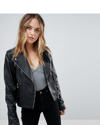 Asos Tall Leather Jacket With Ring Pull Details