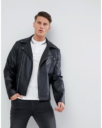 ASOS DESIGN Leather Look Biker Jacket In Black