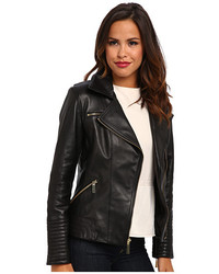 Vince Camuto Leather Moto Jacket With Quilted Trim G8931