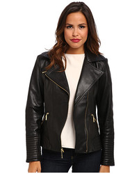 Vince Camuto Leather Moto Jacket With Quilted Trim G8931