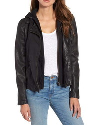 Caslon Leather Moto Jacket With Removable Hood