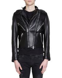 Saint Laurent Leather Snap Band Collar Moto Jacket