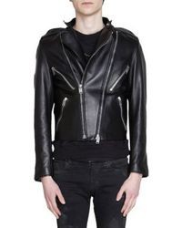 Saint Laurent Leather Snap Band Collar Moto Jacket