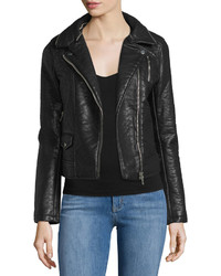 Dex Long Sleeve Faux Leather Jacket Black