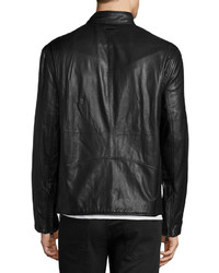 Andrew Marc Mackinley Leather Moto Jacket Jet Black