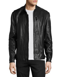 Andrew Marc Mackinley Leather Moto Jacket Jet Black