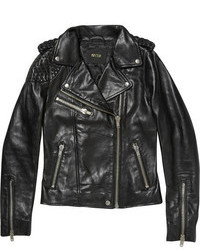 Maje Madone Stitched Leather Biker Jacket