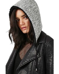 Topshop Maggie Faux Leather Moto Jacket With Faux Fur Lined Hood