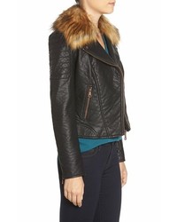 Andrew Marc Marc New York Genna Faux Fur Collar Faux Leather Moto Jacket