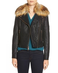 Andrew Marc Marc New York Genna Faux Fur Collar Faux Leather Moto Jacket