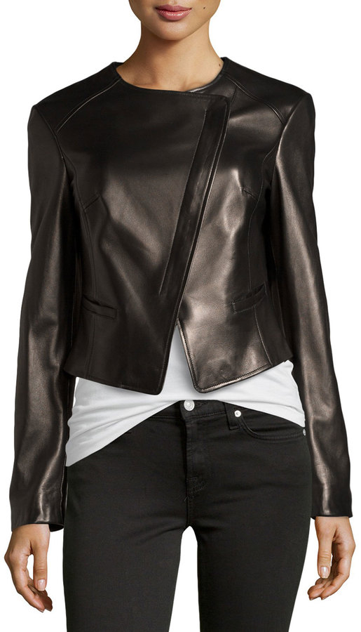 Michael Kors Michl Kors Asymmetric Leather Jacket Black | Where to buy ...