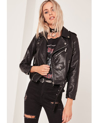 Missguided Faux Leather Biker Jacket Black