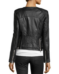 Raison D'etre Mix Textured Faux Leather Moto Jacket Black
