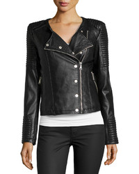 Raison D'etre Mix Textured Faux Leather Moto Jacket Black