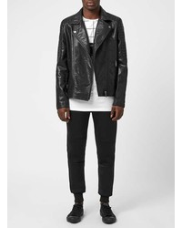 N1sq Black Faux Leather Biker Jacket