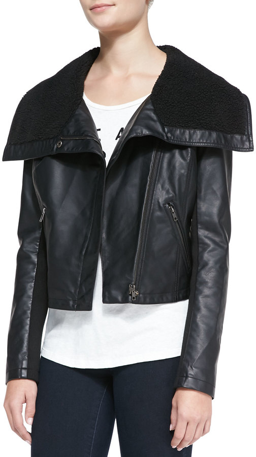 Neiman Marcus Cusp By Faux Sherpa Lined Faux Leather Jacket Black ...
