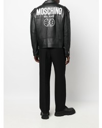 Moschino Notched Lapels Zip Pockets Leather Jacket