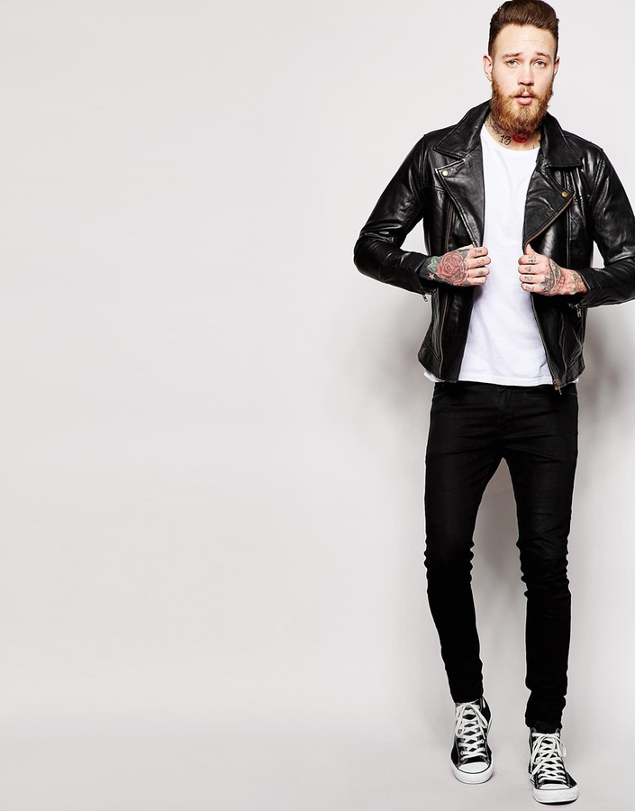 Only Sons Only Sons Leather Biker Jacket, $215 | Asos | Lookastic