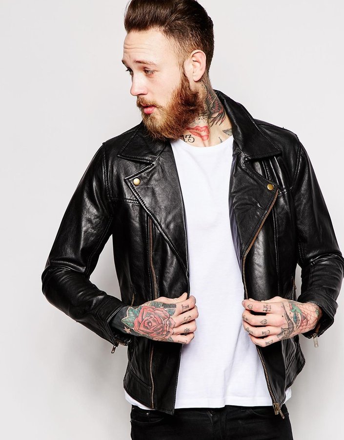 Only Sons Only Sons Leather Biker Jacket, $215 | Asos | Lookastic