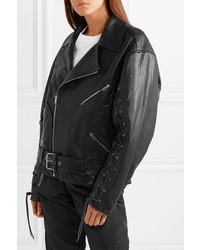 Gucci Oversized Lace Up Painted Leather Biker Jacket