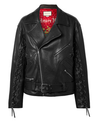 Gucci Oversized Lace Up Painted Leather Biker Jacket