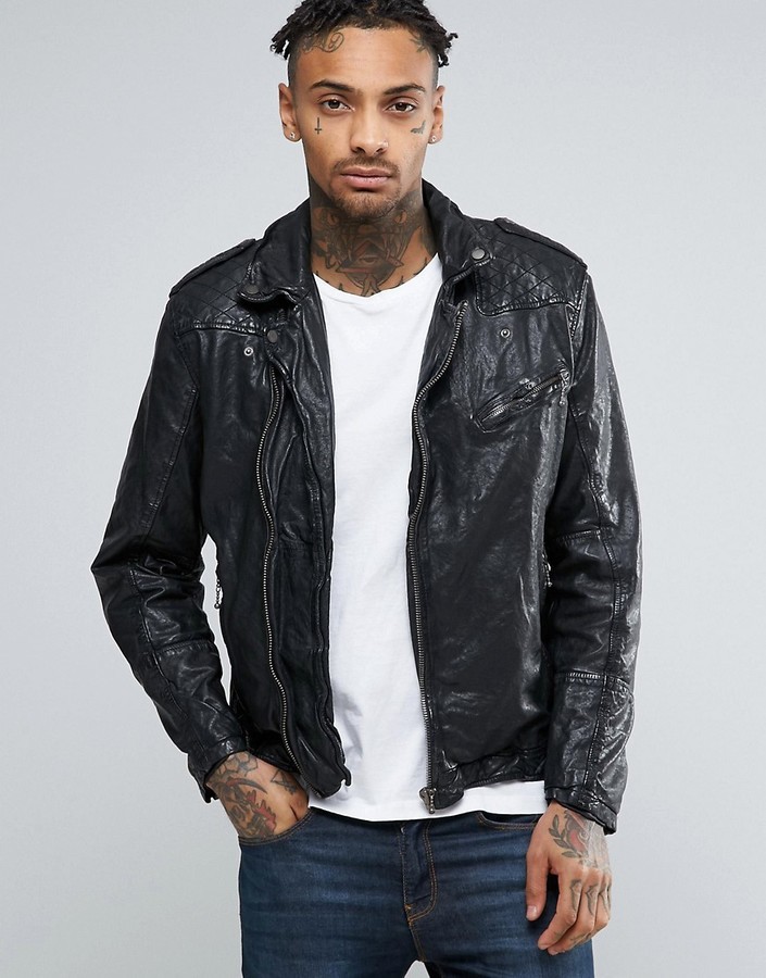 Pepe Jeans Pepe Godot Leather Biker Jacket, $237 Asos | Lookastic