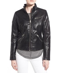 GUESS Quilt Detail Faux Leather Stand Collar Jacket