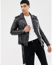 Barney's Originals Real Leather Zipped Biker Jacket