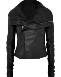 Rick Owens Ribbed Wool Paneled Leather Biker Jacket