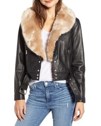 Paige Rizza Lambskin Leather Moto Jacket With Removable Faux Fur Collar