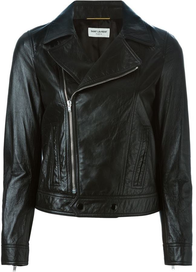 Saint Laurent Cropped Biker Jacket, $4,590 | farfetch.com | Lookastic