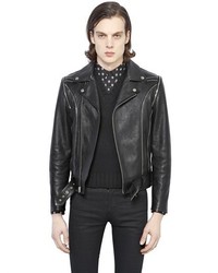 Saint Laurent Leather Moto Jacket With Zip Details