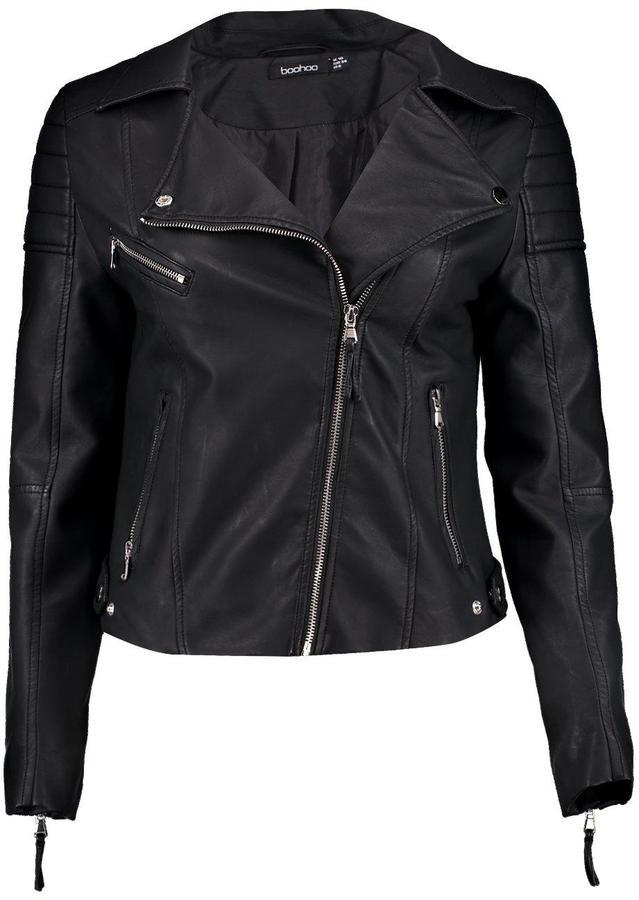 Boohoo Sarah Quilted Sleeve Faux Leather Biker, $60 | BooHoo ...