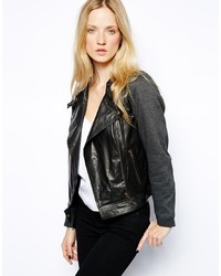 Selected Tanna Biker Jacket In Leather And Jersey