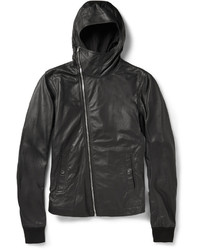 Rick Owens Slim Fit Hooded Leather Jacket
