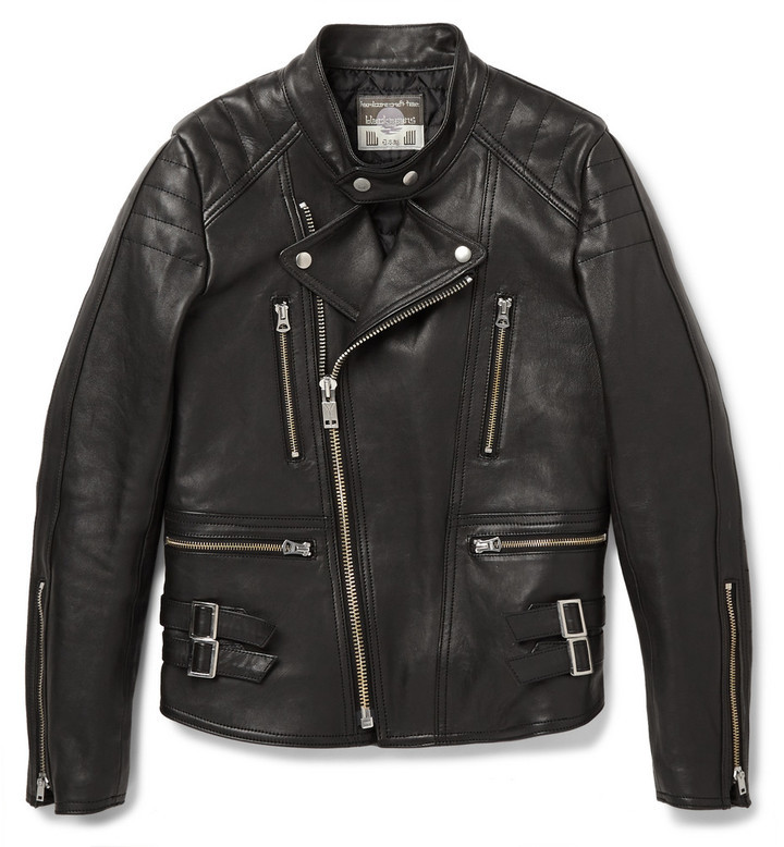 Slim Fit Quilted Black Leather Jacket Photos