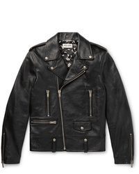 Saint Laurent Slim Fit Textured Leather Biker Jacket