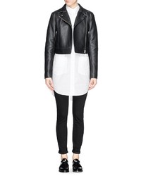 Alexander Wang T By Cropped Leather Biker Jacket