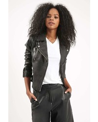 Topshop Tall Washed Leather Jacket