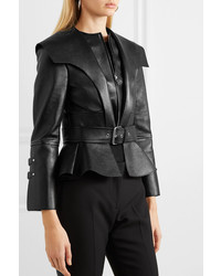 Alexander McQueen Textured Leather Belted Peplum Jacket