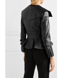 Alexander McQueen Textured Leather Belted Peplum Jacket