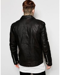 Religion Textured Leather Biker Jacket