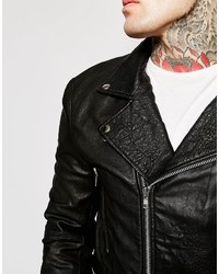 Religion Textured Leather Biker Jacket
