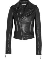 Balenciaga Textured Leather Biker Jacket Black