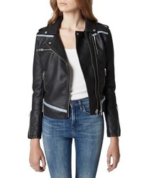 BLANKNYC Thrasher Denim Trim Faux Leather Moto Jacket