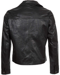 Topman Black Croc Skin Pattern Leather Biker Jacket