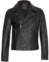 Topman Black Croc Skin Pattern Leather Biker Jacket