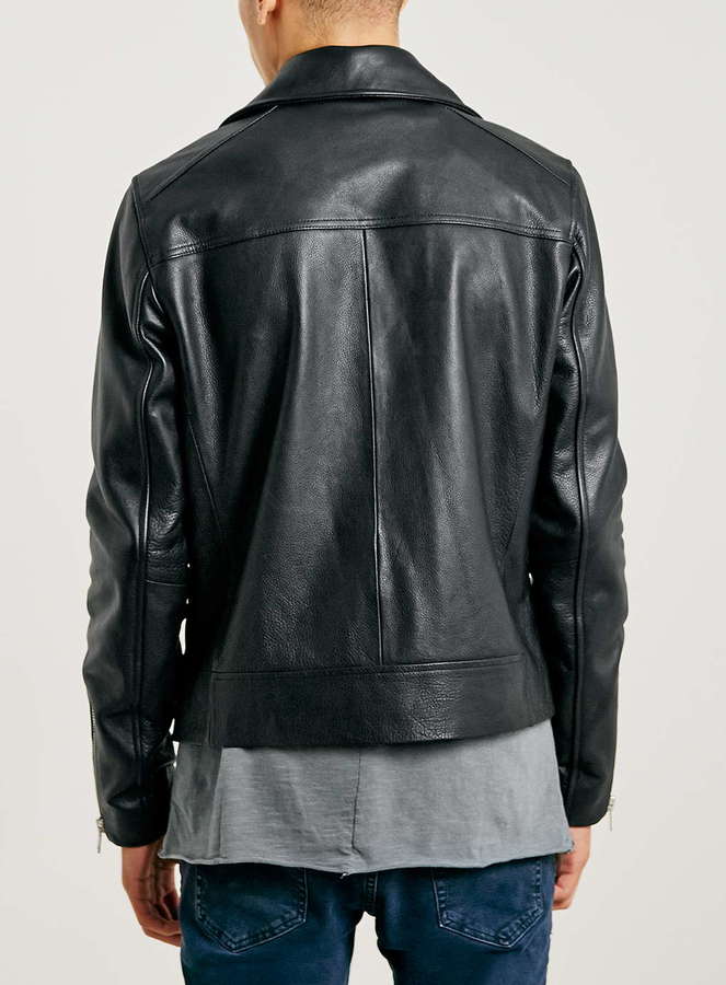 Topman Black Leather Biker Jacket, $350 | Topman | Lookastic
