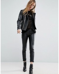 Asos Ultimate Leather Biker Jacket With Diamond Quilting And Stud Detail