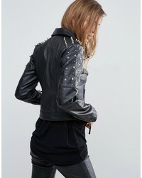 Asos Ultimate Leather Biker Jacket With Diamond Quilting And Stud Detail